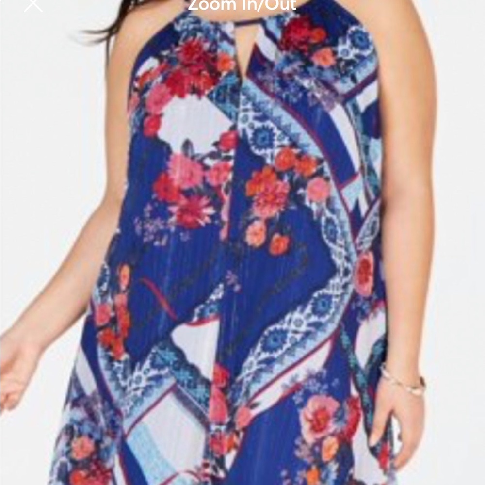 INC International Concept Navy Floral Sleeveless Halter Midi Shift Dress